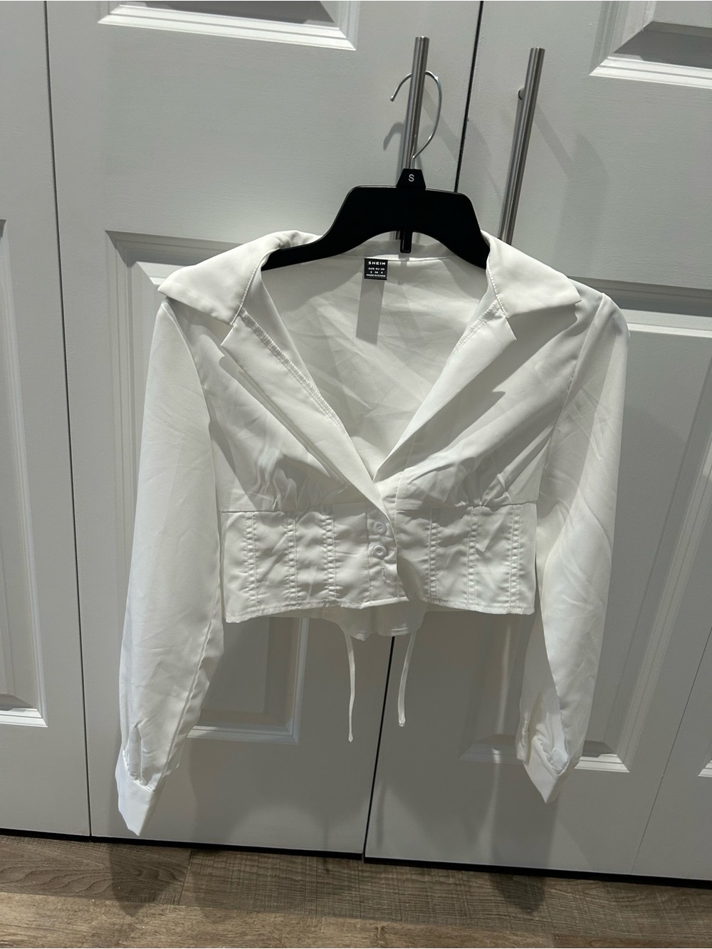 White Cropped Button-Up Collared Blouse
